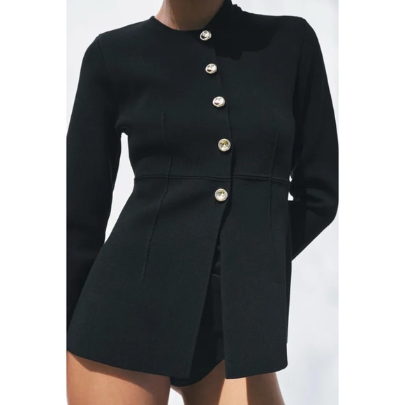 Zara Fitted Long Black Open Waist Long Sleeve Cardigan Sweater Top 4192/135/800 - Picture 2 of 8